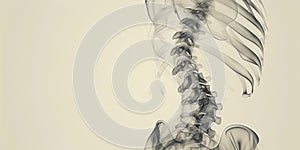 Digital illustration of a spine in black and white colour, abstract background