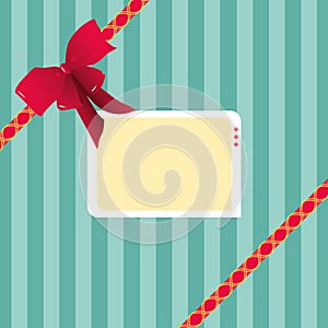 Digital Illustration of a Striped Gift Wrap Paper Plus a Red Ribbon and a Tag