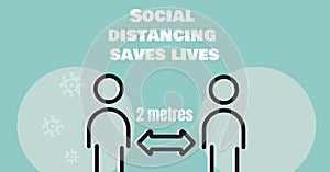 Digital illustration of two people standing in 2 metres distance During coronavirus covid19 pandemic