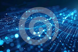 Digital image of blue background with binary code and digital network connections, data technology concept