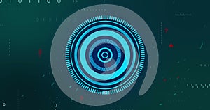 Digital image of blue round scanners against data processing on blue background