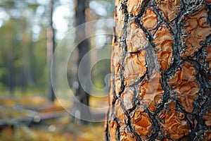 Digital image of close up of a pine tree trunk in the forest, high quality, high resolution