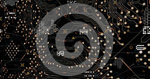 Digital image of data processing over microprocessor connections against black background