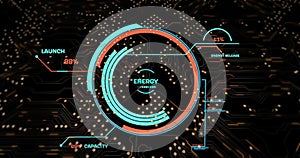 Digital image of data processing over microprocessor connections on black background