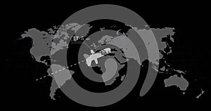 Digital image of data processing over world map against black background