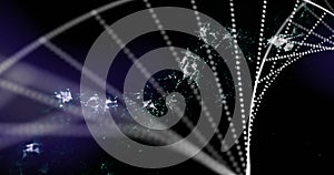 Digital image of dna structure and network of connections spinning against black background