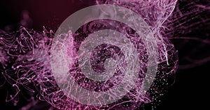 Digital image of dna structure and purple light trails against black background