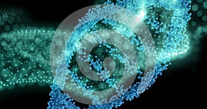 Digital image of dna structure spinning against digital wave on black background