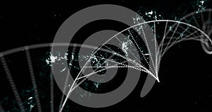Digital image of dna structure spinning and digital wave against black background