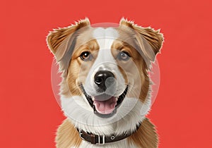 A digital image of a dog with a happy expression against a solid