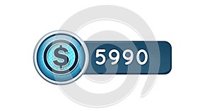 Digital image of a dollar icon with increasing numbers on a white background 4k