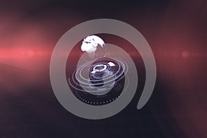 Digital image of earth over circular light trail 3d