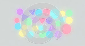 A digital image featuring a variety of pastel-colored geometric shapesâcircles and trianglesâarrange
