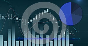 Digital image of financial and statistical data processing against green background