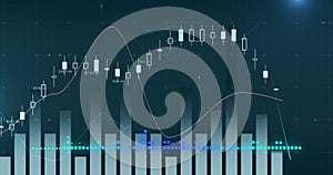 Digital image of financial and statistical data processing against green background
