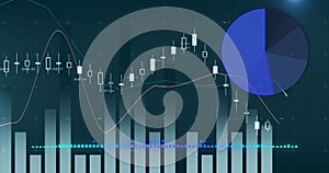 Digital image of financial and statistical data processing against green background