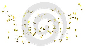 Digital image of gold confetti falling against a white background