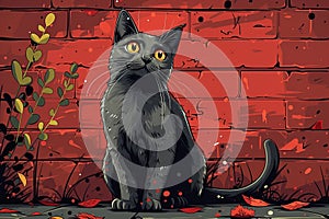 Digital image of  gray cat sitting and looking up at the camera