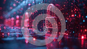 Digital image of the lock. The concept of aesthetic security. Big data flow. Modern data safety backdrop. Generative AI