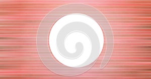 Digital image of paper plane icon over white circular banner against striped pink background