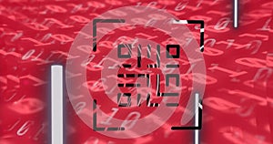 Digital image of qr code scanner against binary coding digital processing against red background