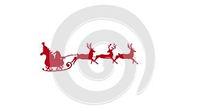Digital image of red silhouette of santa claus and christmas tree in sleigh