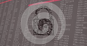 Digital image of security padlock icons against computer data processing on grey background