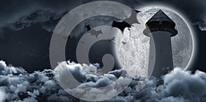 Composite image of digital image of silhouette bat