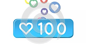 Digital image of social media icons moving in the screen with heart icon with increasing numbers 4k photo