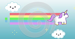 Digital image of unicorn running across the screen while leaving behind rainbow