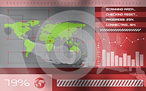 Digital image of world map with text on screen