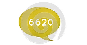 Digital image  of a yellow speech balloon with increasing numbers on a white background 4k