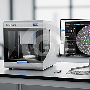 Is ergonomic with a keyboard and mouse, indicating a modern lab