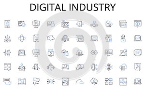 Digital industry line icons collection. Seamless, Effortless, Streamlined, Virtual, Interactive, Fluid, Automated vector