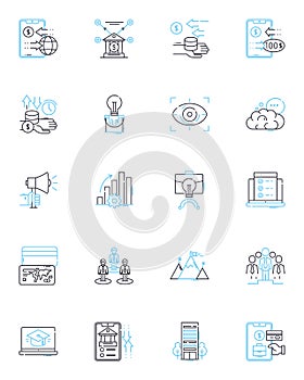 Digital industry linear icons set. Digitalization, Innovation, Transformation, Disruption, Connectivity, E-commerce photo