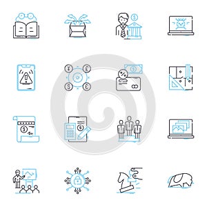 Digital industry linear icons set. Digitalization, Innovation, Transformation, Disruption, Connectivity, E-commerce photo