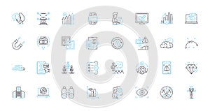 Digital industry linear icons set. Digitalization, Innovation, Transformation, Disruption, Connectivity, E-commerce photo