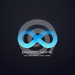 Digital infinity logo design with floating particles