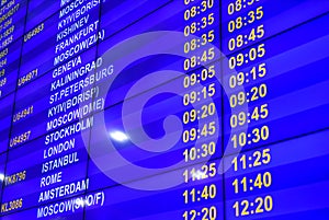 Digital information board with the schedule of flights at the airport