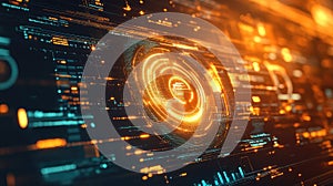 Digital data processing on abstract futuristic screen interface