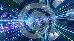 Digital information stream flowing through abstract data