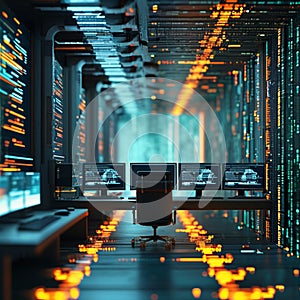 Server room. 3d rendering of data center