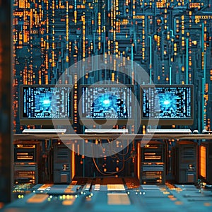 Server room. 3d rendering of data center