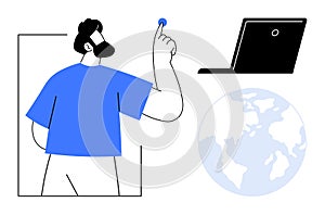 Digital Interaction and Global Communication Concept Person, Laptop, and Globe