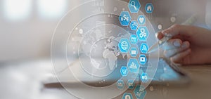 Digital Interface and Application Icons on a Touchscreen Tablet