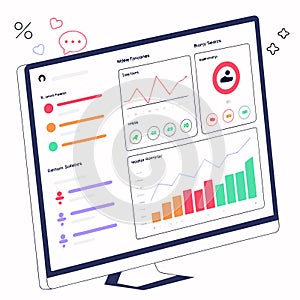 Computer screen displaying a modern dashboard with charts and graphs for data analysis
