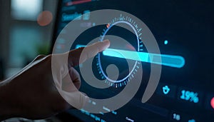 Digital Interface Control Hand Adjusting Progress Bar on Screen AI generated.