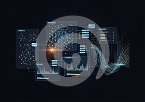 Digital interface depicting a complex network