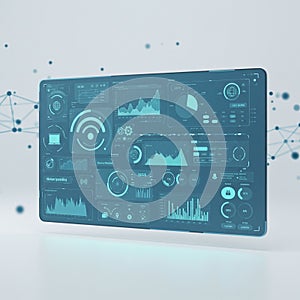 A digital interface display featuring various data visualization elements. The screen