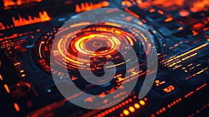 Digital interface displaying advanced data processing and technology